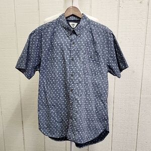 VISSLA Men's Blue Patterned Cotton Button-down Collared Shirt Casual XL
